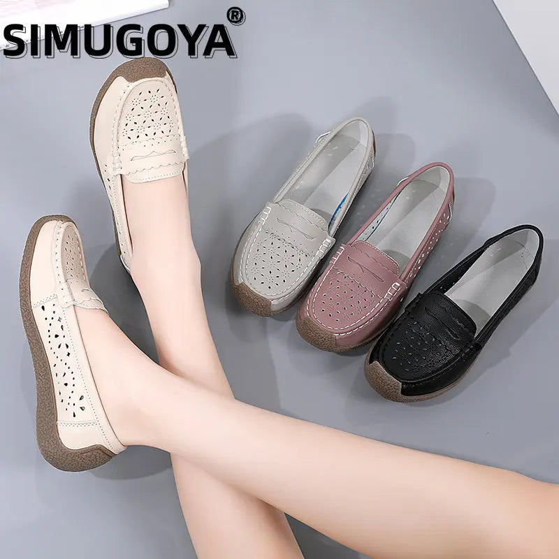 SIMUGOYA Women Sandals Summer Flat Hollowed Out Women's Shoes Soft Sole Non-Slip Casual Shoes Shoes For Women Leather Mom's Shoe