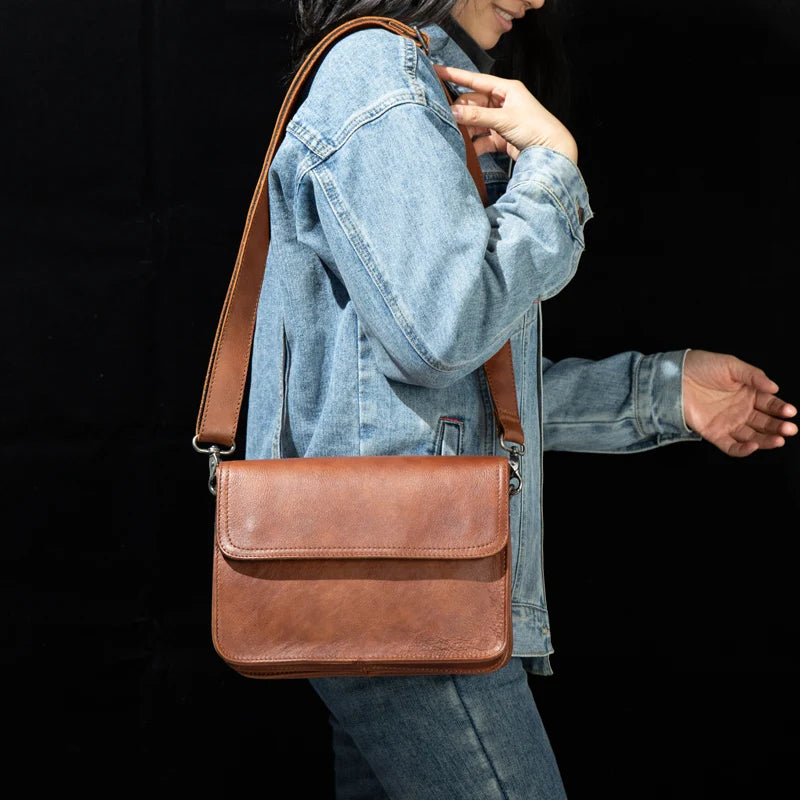 Original hand-rubbed leisure messenger bag vegetable tanned leather handbag leather retro men's Baotou leather shoulder bag