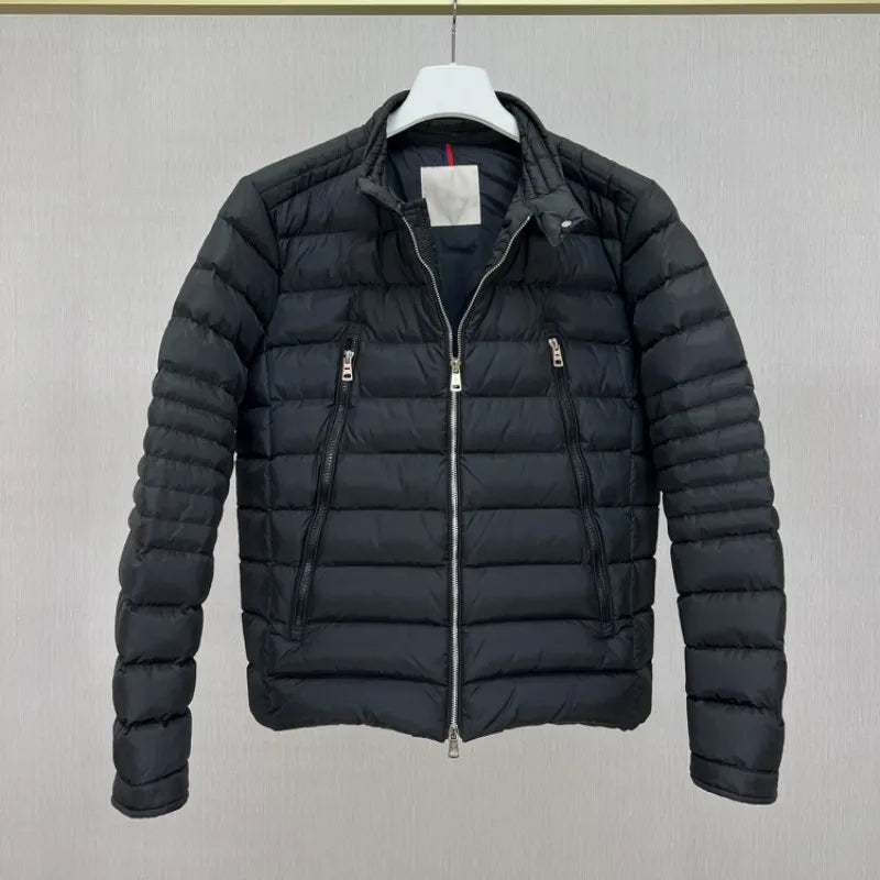 Autumn and winter male Stand collar Down jacket Y2K Casual jacket Big pocket Locomotive style Solid color warm movement coat