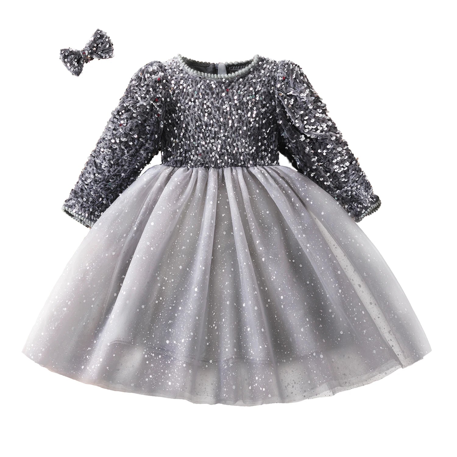 Sequin Autumn Girls Princess Party Dresses for 3-8 Yrs Long Sleeve Winter Xmas Children Casual Clothing Birthday Wedding Gown