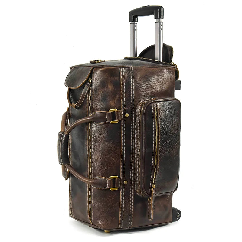 Genuine Leather Travel Suitcases Men Cowhide Suitcases Trolley Case Large Capacity Business Trip Luggage Bag Wheeled Suitcases