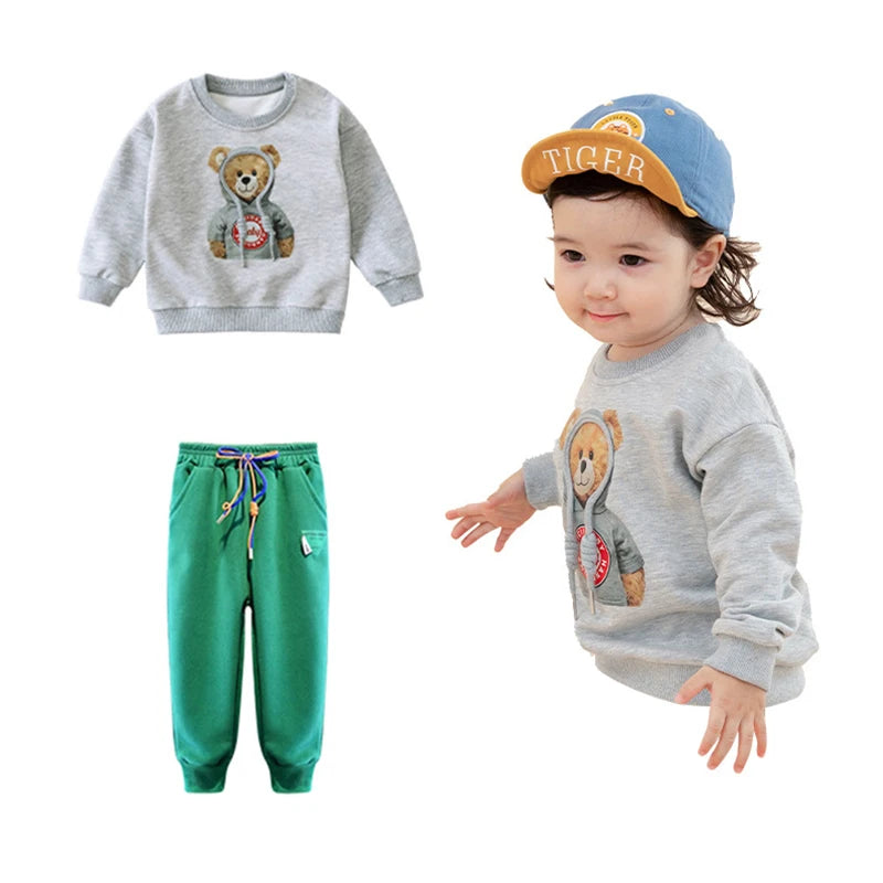 Autumn Baby Girl Boy Clothes Set Children Sports Cartoon Bear Sweatshirt Top and Pants Buttom Two Piece Suit Cotton Tracksuit