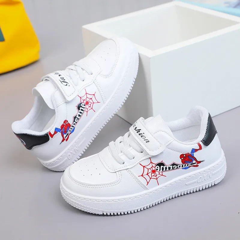 Disney Children's Casual Shoes Cartoon Spring Autumn Fashion Low Top  Boys' Sports PU Leather White Shoes Sneaker Size 25-36