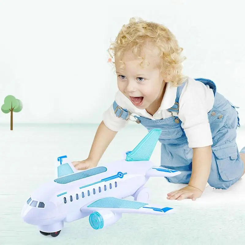 Kids Aircraft Toy Hand-on Ability Energy-saving Universal Wheel Electric Airplane Model with Lights Sound and Music for children