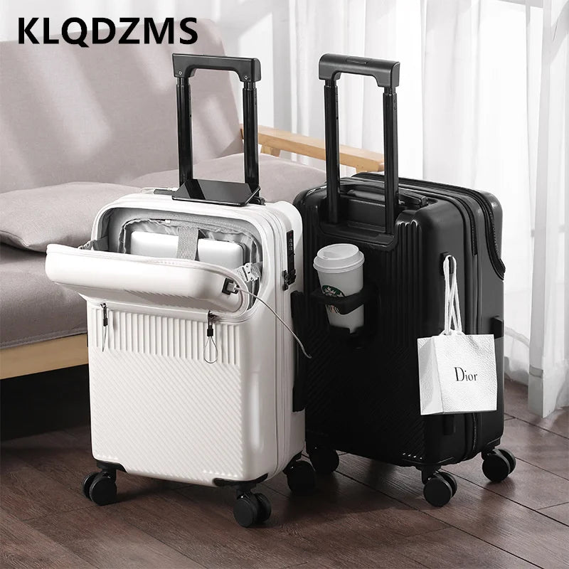 KLQDZMS 20"22"24"26 Inch Luggage High Quality Front Opening Trolley Case Business Boarding Box Lightweight Rolling Suitcase