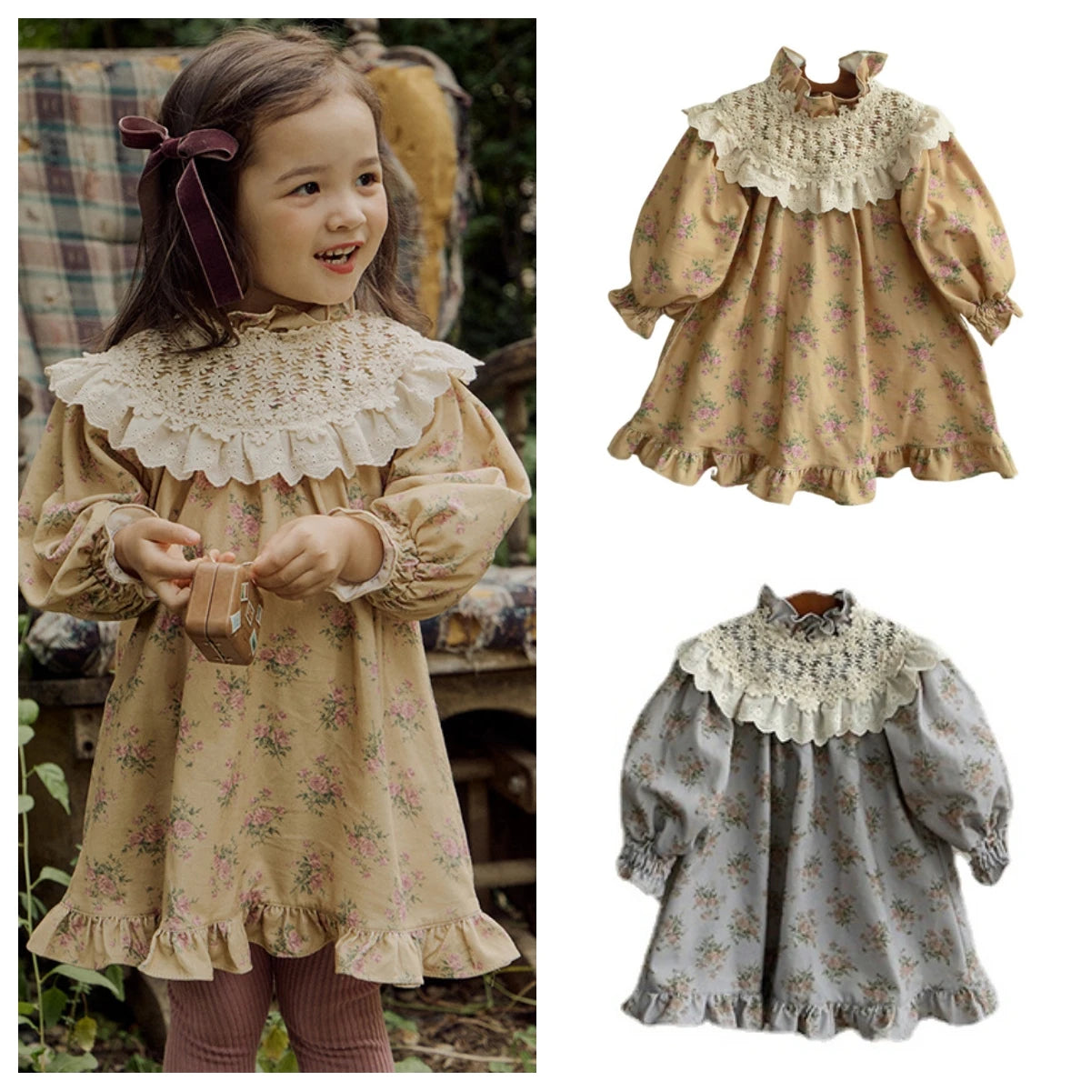 Kids Flower Girl Dresses 2023 Korean Children's Girls Cute Sweet Flower Lace Ruffle Princess Dress Pre Sale