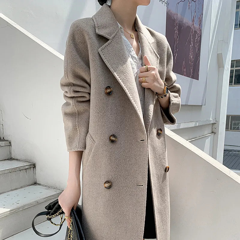 Autumn and Winter New Cashmere Coat Women's Classic Double-breasted Women's Thickened Double-sided Wool Long Coat  MM