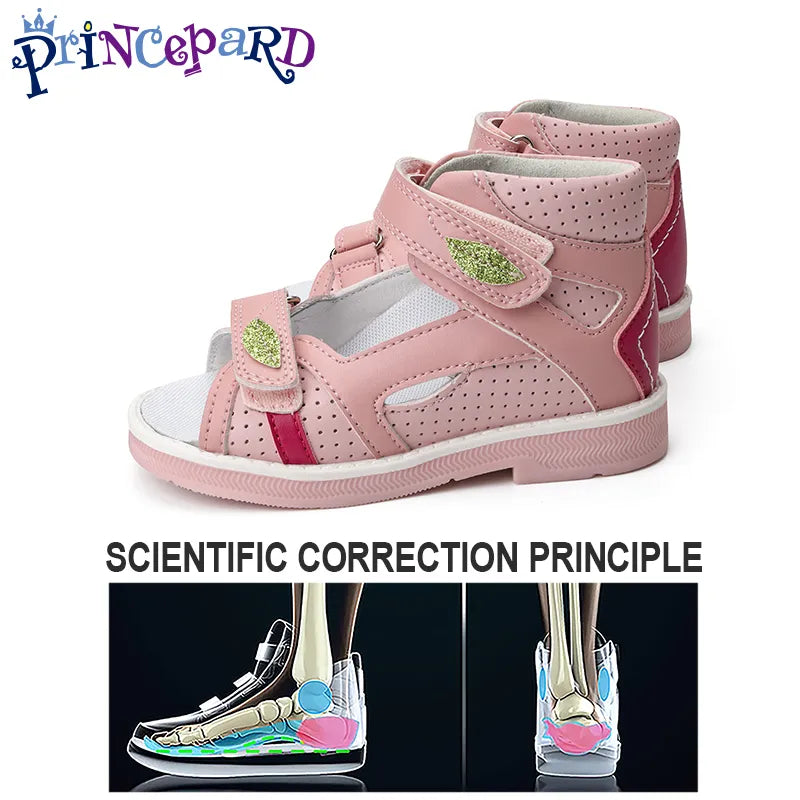 Orthopedic Children Sandals Corrective Footwear for Kids Girls Pink Hollow Out Open Toe Arch Support Low-cut with Leaf Design