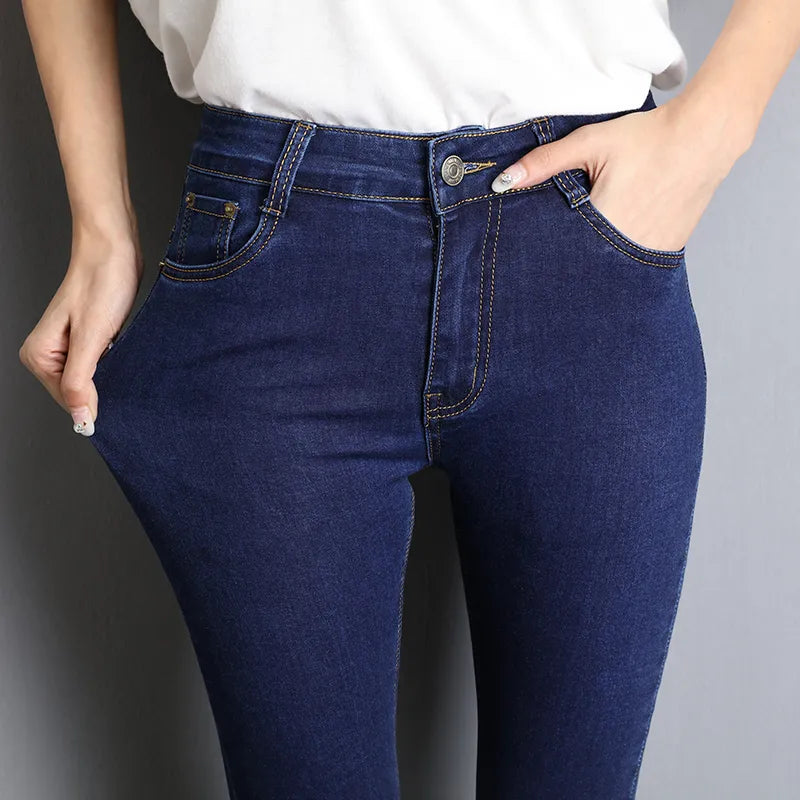 Jeans for Women Mom Jeans Blue Gray Black Woman High Elastic Stretch Jeans Female Washed Denim Skinny Pencil Pants