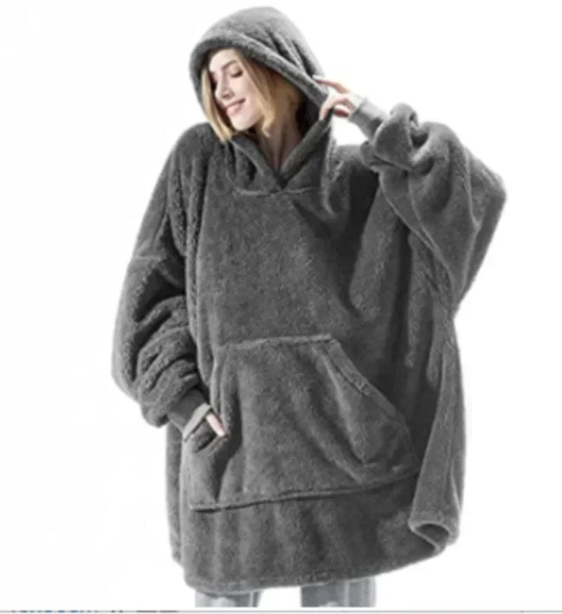 Winter Hoodies Warm Comfort Flannel Blanket with Sleeves Oversized Women Men Pullovers Thicken Fleece Giant TV Blanket Home wear