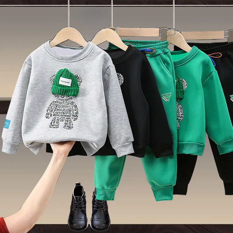 Autumn Baby Girl Boy Clothes Set Children Sports Cartoon Bear Sweatshirt Top and Pants Buttom Two Piece Suit Cotton Tracksuit