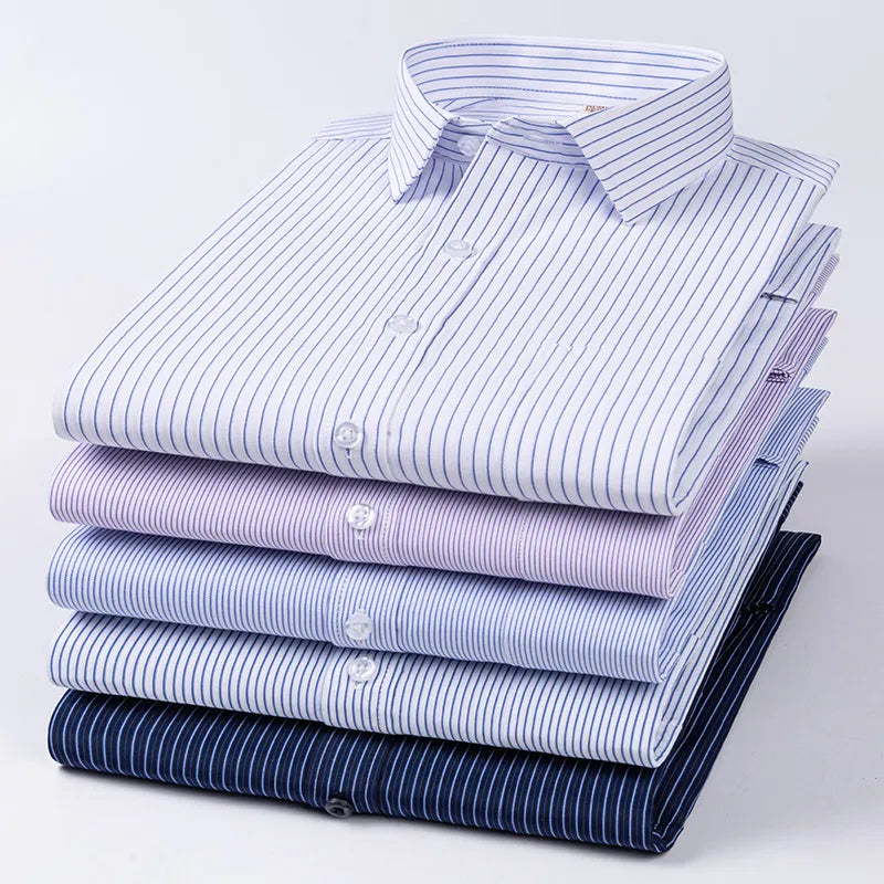 Men's Formal Shirt Long Sleeve S~8XL Oversized Office Solid Color Striped Anti-wrinkle Non-ironing Fashion Business White Shirts