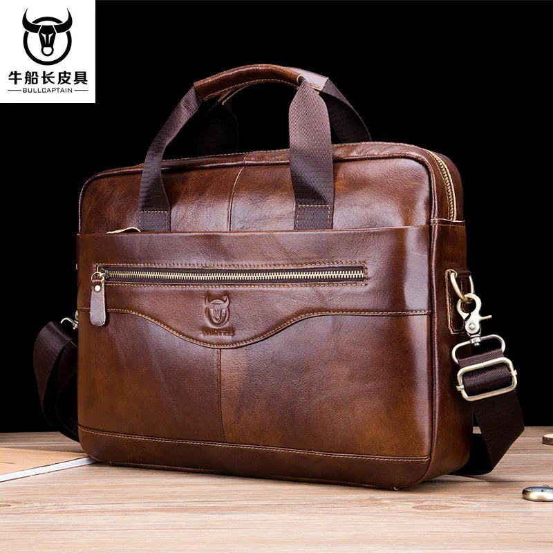 BULLCAPTAIN 2023 New Real Leather vintage men's messenger bag/casual Business bag Fashion cowhide male commercial briefcase