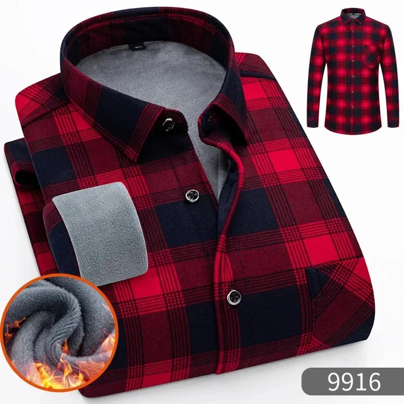 Deliy Autumn  Winter Plus Fleece Thickened Double-sided  Plaid Shirt Men's Long-sleeved  Young Warm Thick Coat