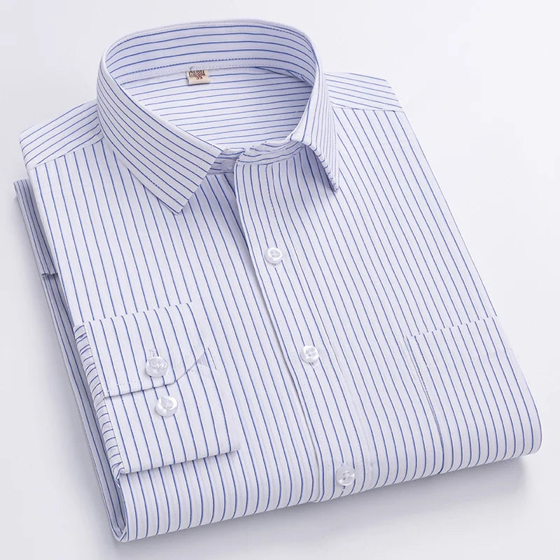 Men's Formal Shirt Long Sleeve S~8XL Oversized Office Solid Color Striped Anti-wrinkle Non-ironing Fashion Business White Shirts