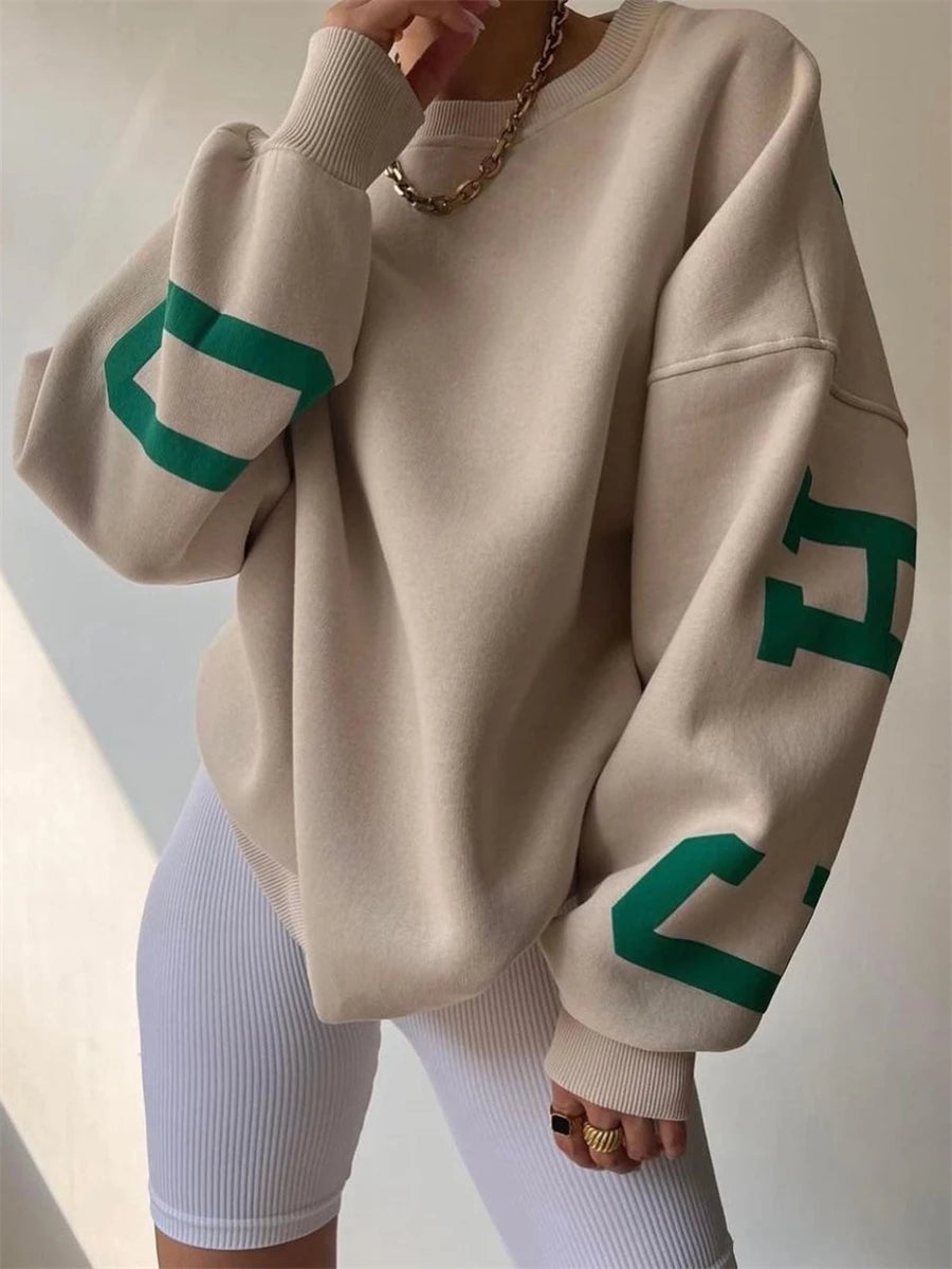 Puloru Oversized Pullover Tops for Women Autumn Winter Casual Streetwear Letters Print Long Sleeve Sweatshirts Loose Tops