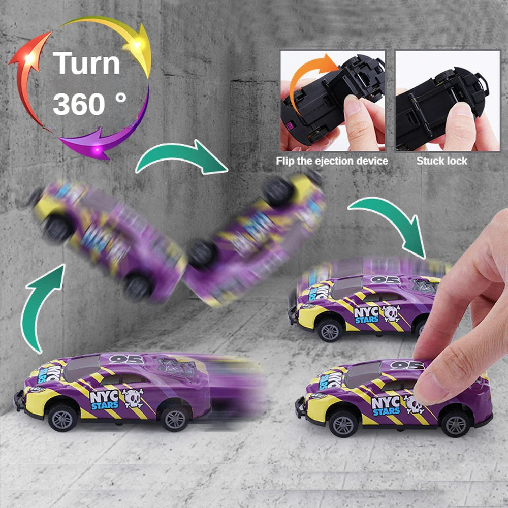 3Pcs Kids Stunt Toy Car Mini Alloy Pull Back Car Ejection Jumping Stunt Car 360° Flip Vehicle Model Toys for Boys Children Gifts