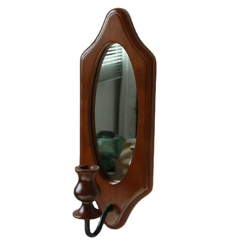 New Vintage Solid Wood Retro Mirror Bedroom Porch Decorative Mirror Bathroom Living Room Furnishings Mirror Wall Home Decor