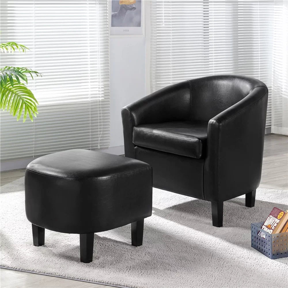 Faux Leather Tub Chair, Black, Living Room Furniture, Chair Living Room, Comfortable, Simple and Modern, Bedroom, Living Room