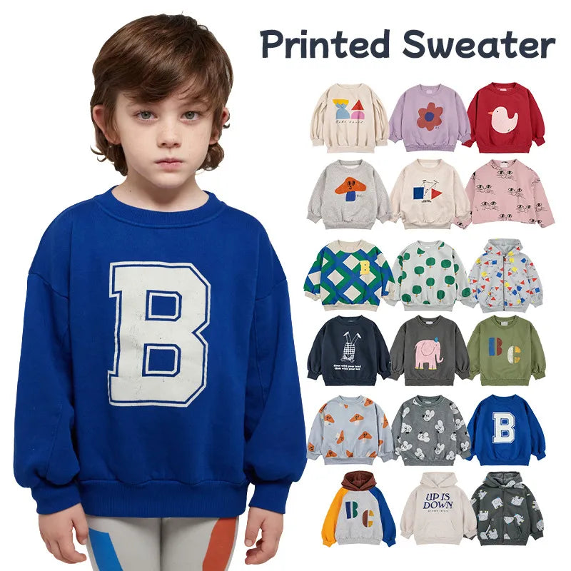 2023 BC Ins Autumn and Winter New Product Boys and Girls Cartoon Pattern Plushed Warm Children's Sweater Hooded Clothing