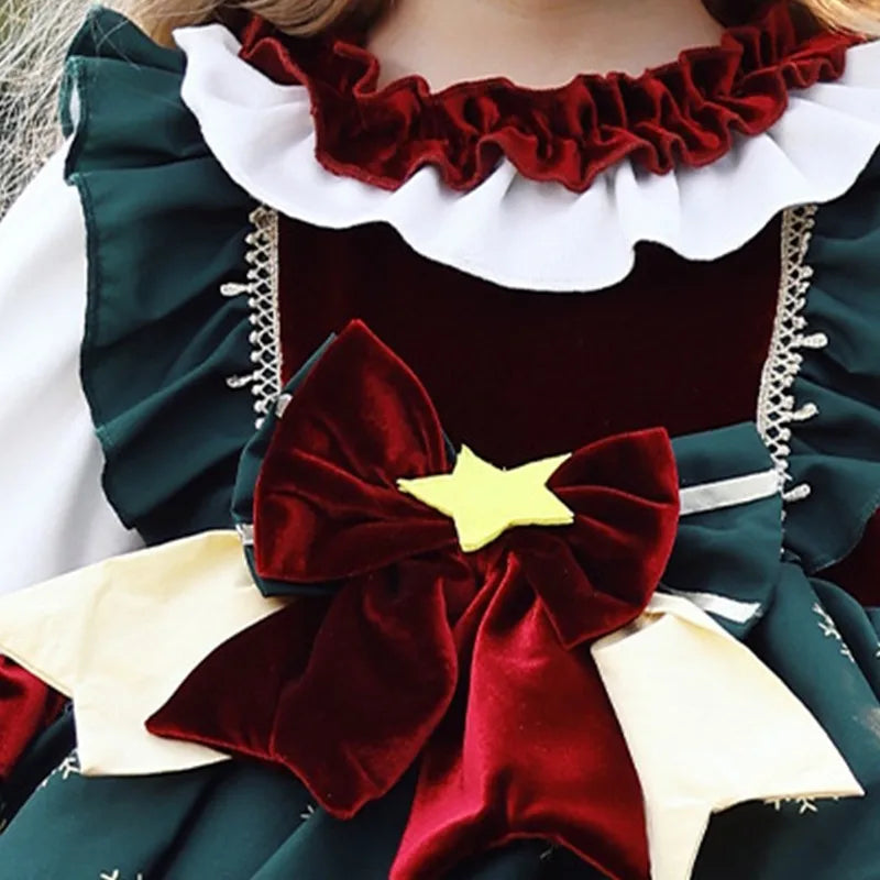 2023 New Christmas Gift Girls Christmas Velvet Lolita Lolita Princess Dress Children's Performance Costumes Daily Autumn Winter