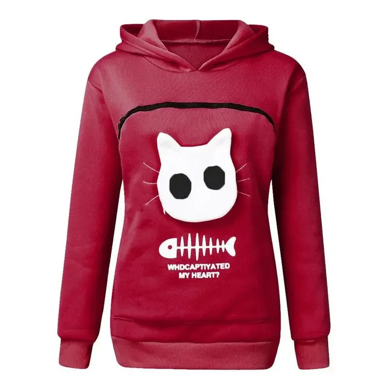 3XL Winter Hoodies Sweatshirt Women Animal Pouch Hood Pullover Blouse Tops Lady Carry Cat Breathable Sweatshirts Plus Size