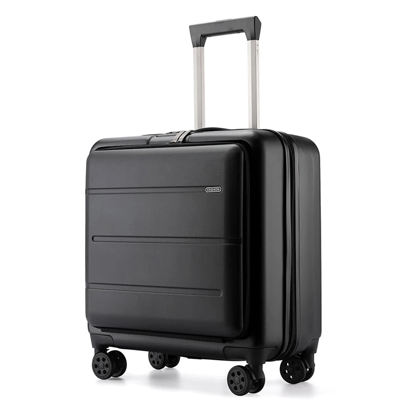 18 Inch Carry on Luggage Aluminum frame Business Rolling Luggage Case zipper Front Opening Lightweight Trolley Luggage Bag