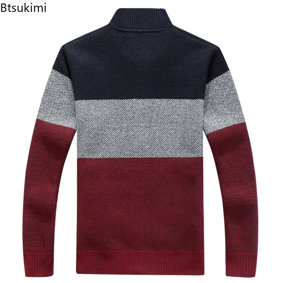 New Autumn Winter Men's Knitted Jackets Thick Soft Long Sleeve Warm Sweater Coat Stand Collar Fall Tide Casual Cardigan Male