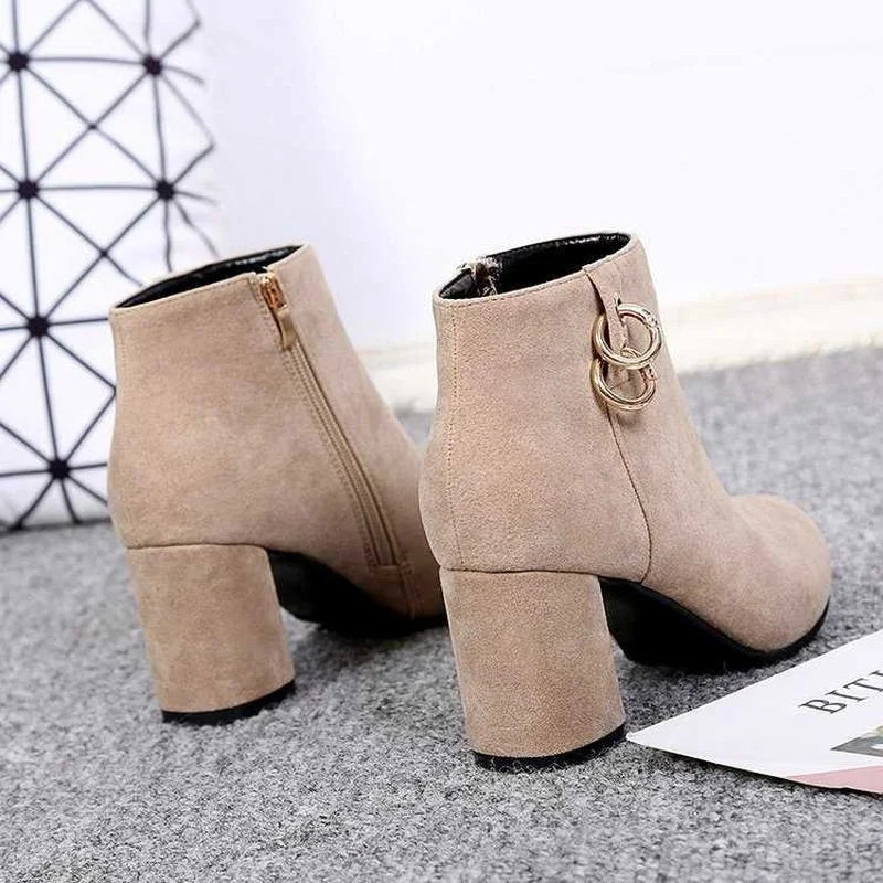 Retro Plush Warm Autumn Winter Women's Boot Vintage Block Heel Ankle Boots Zipper High Heels Women Shoes Big Sizes Botines Mujer