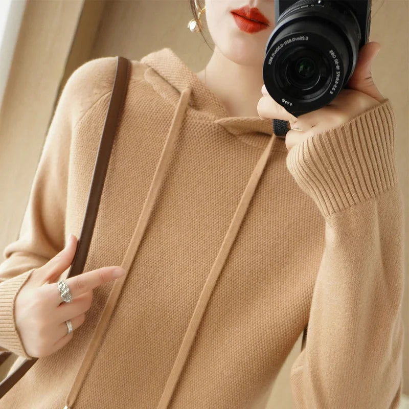 Hooded Sweater for Women Spring and Autumn 2023 New Hoodie Underlay with Knitted Shirt for Casual Large Hooded Sweater for Women