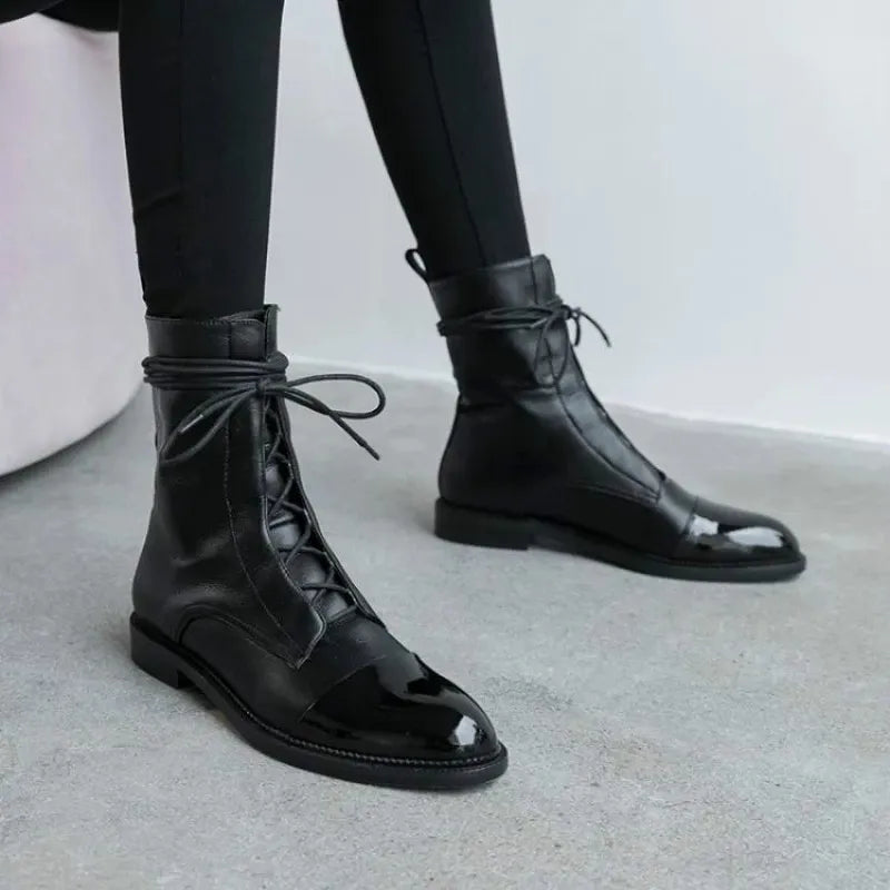 Fashion British Style Shoes Pointed Toe Low-heel Boots Women's Flat Ankle Boots