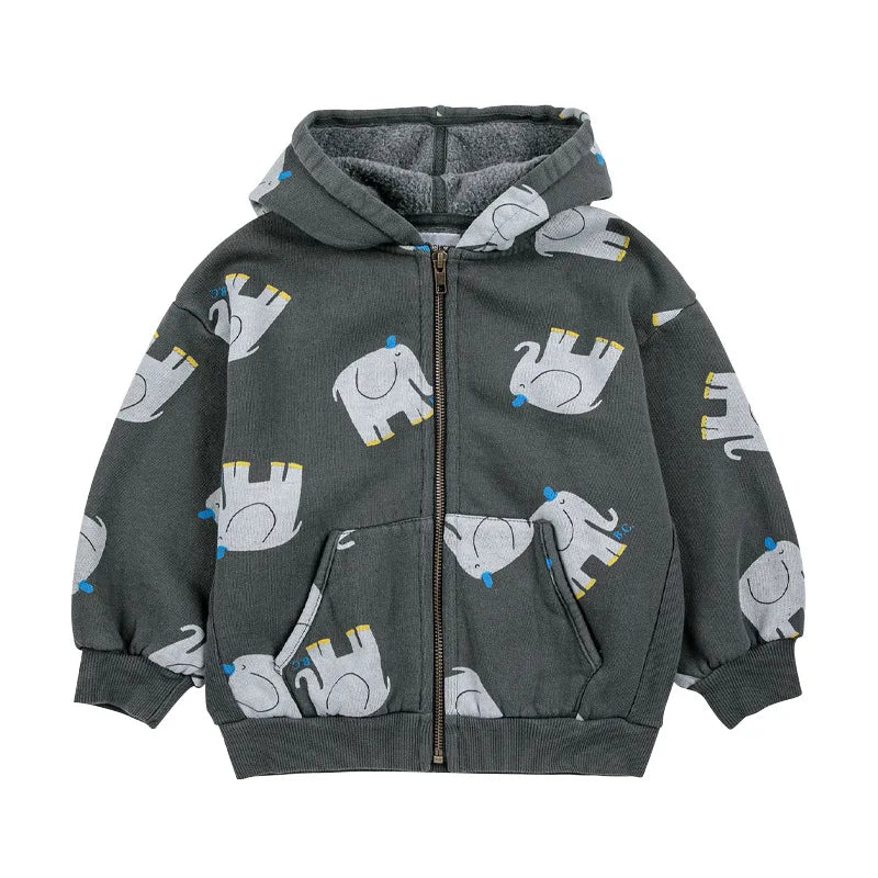 2023 BC Ins Autumn and Winter New Product Boys and Girls Cartoon Pattern Plushed Warm Children's Sweater Hooded Clothing