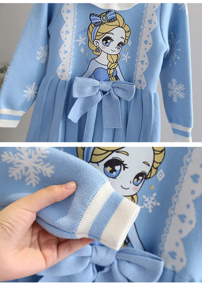 Kids Knitwear Dress for Girls Autumn Winter Sweaters Knit Cotton Dress Children Elsa Frozen Princess Party Costume 3-8 Years Old