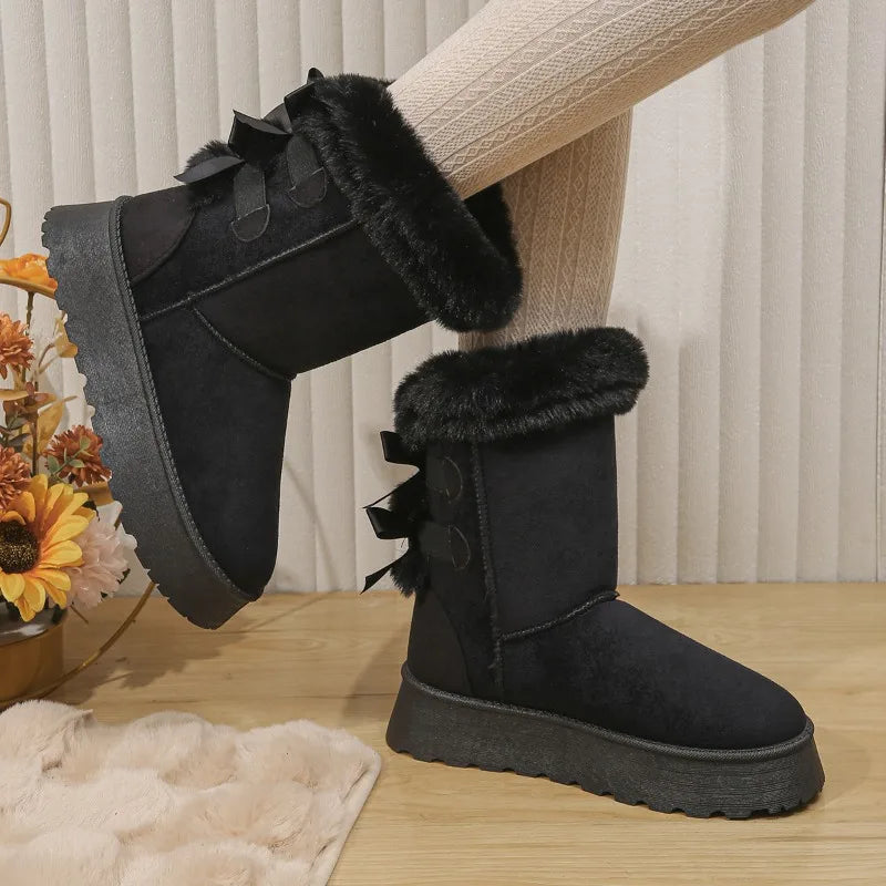 Women's Platform Snow Boots New Faux Fur Plush Ladies Winter Ankle Booties Woman Suede Thick Bottom Cotton Padded Shoes Botas