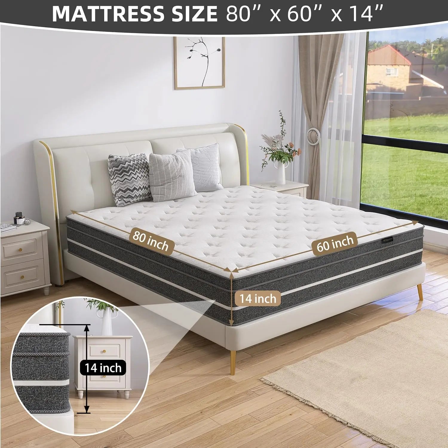 Queen Mattresses 14 Inch Euro Top Queen Mattress with Memory Foam Hybird Individually Wrapped Coil Mattress in a Box