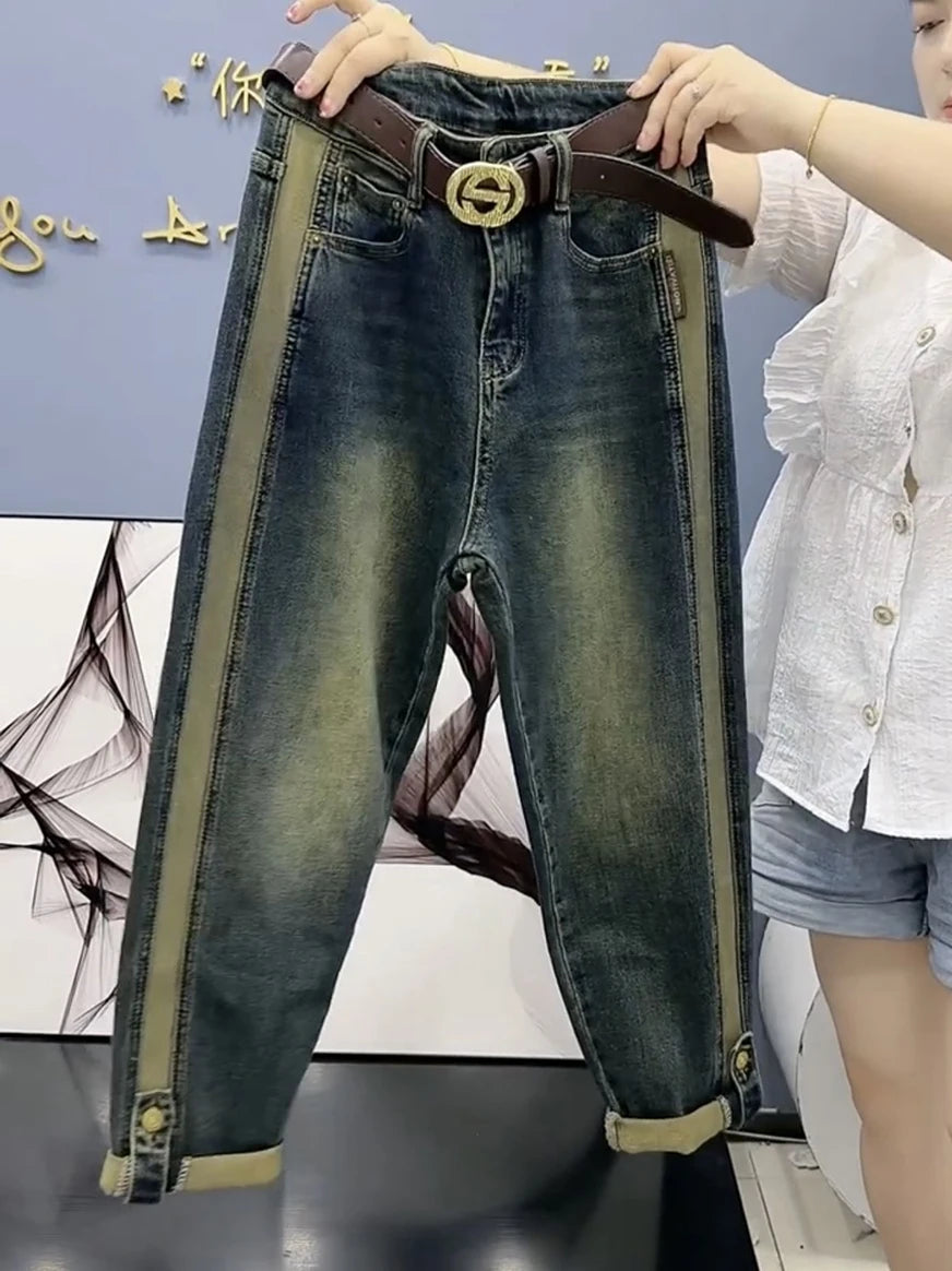 Y2k Women Jeans Plus Size Nine Points Harlan Daddy Denim Pants 2023 Spring And Fall New Stretch Slimming Pants For Women