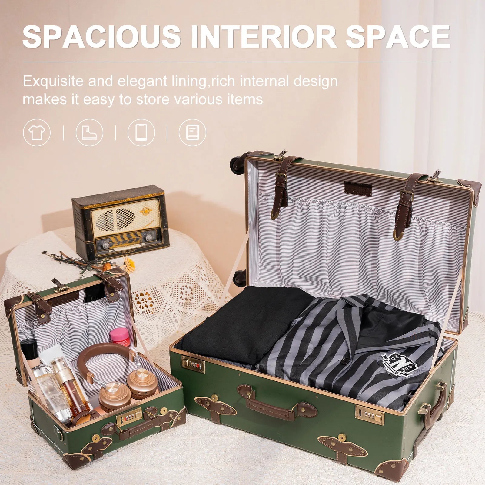 urecity vintage suitcase set for women, vintage luggage sets for women 2 piece, cute designer trunk luggage, retro suit case