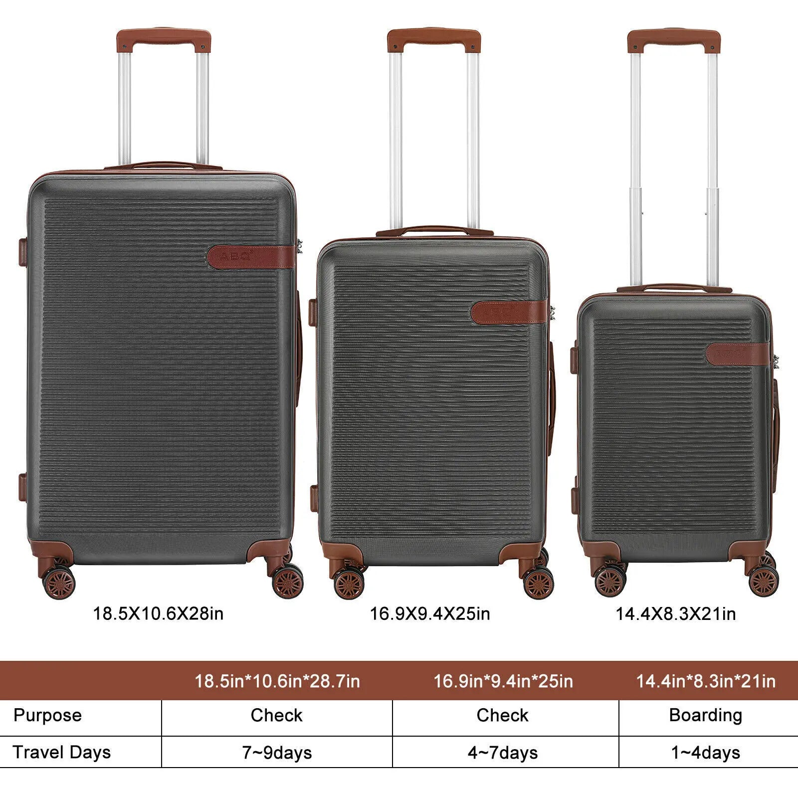 3Pcs Retro Luggages Set Travel Lightweight Trolley Hard Shell Suitcase(20/24/28) with Silent Spinner Wheel