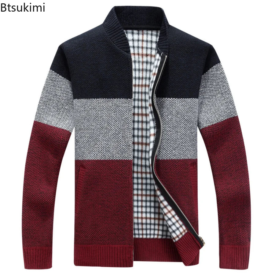 New Autumn Winter Men's Knitted Jackets Thick Soft Long Sleeve Warm Sweater Coat Stand Collar Fall Tide Casual Cardigan Male