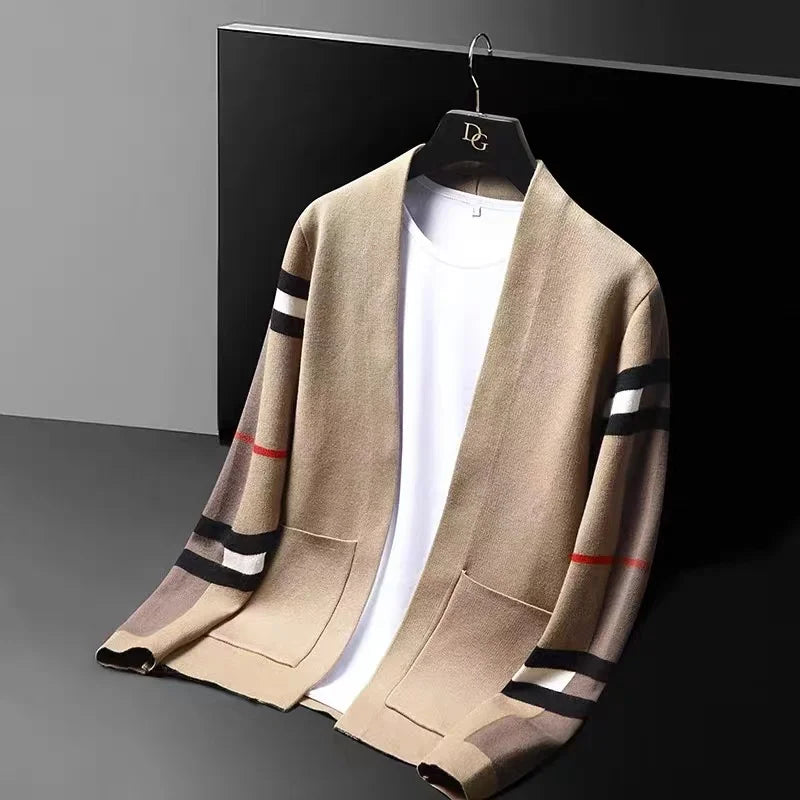 High-end brand knitted cardigan men's fashion luxury striped sweater casual shawl 2023 spring and autumn trend men's wear coat