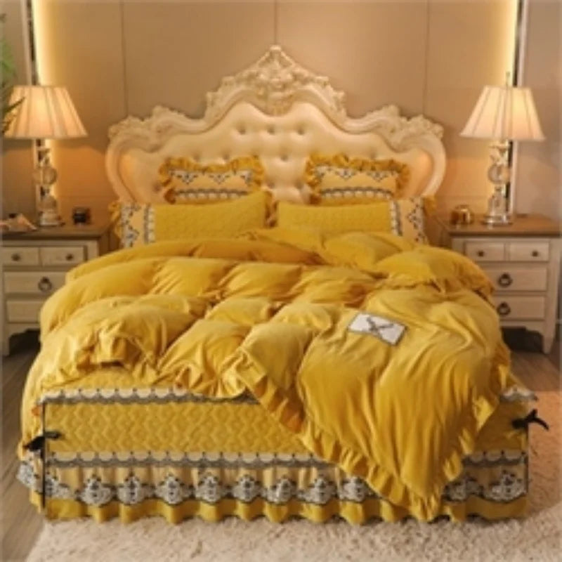 Free shipping bed skirt set European style bed skirt light luxury bed cover pillow cover Hualace bed set large size comforter