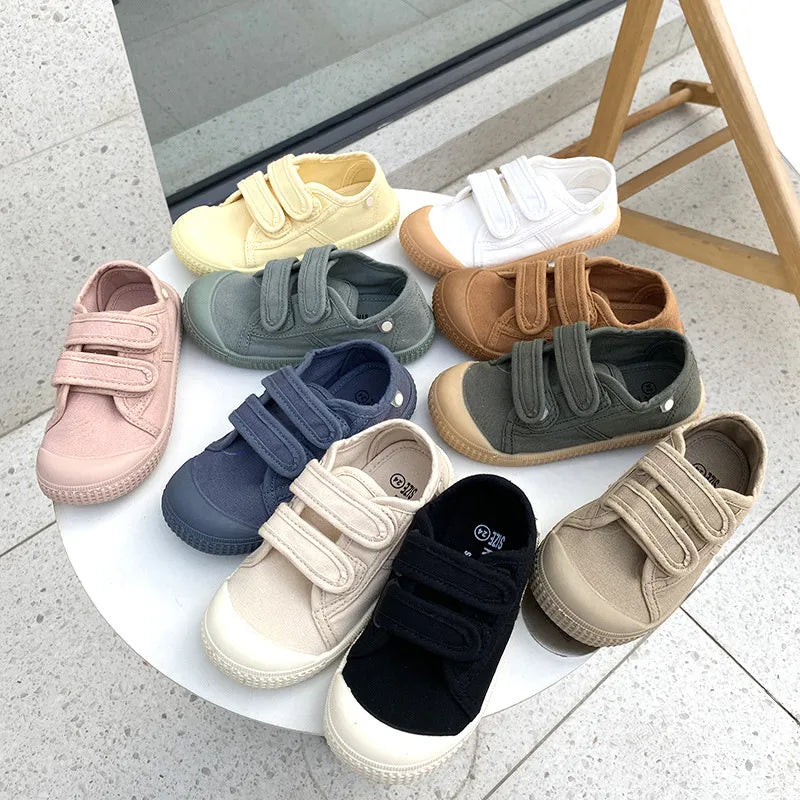 Unisex 2023 New All-match Child Girl Sneakers Flat Heel Children Shoes for Kids Boys Pupils Button Canvas Baby Shoes Kids F08123