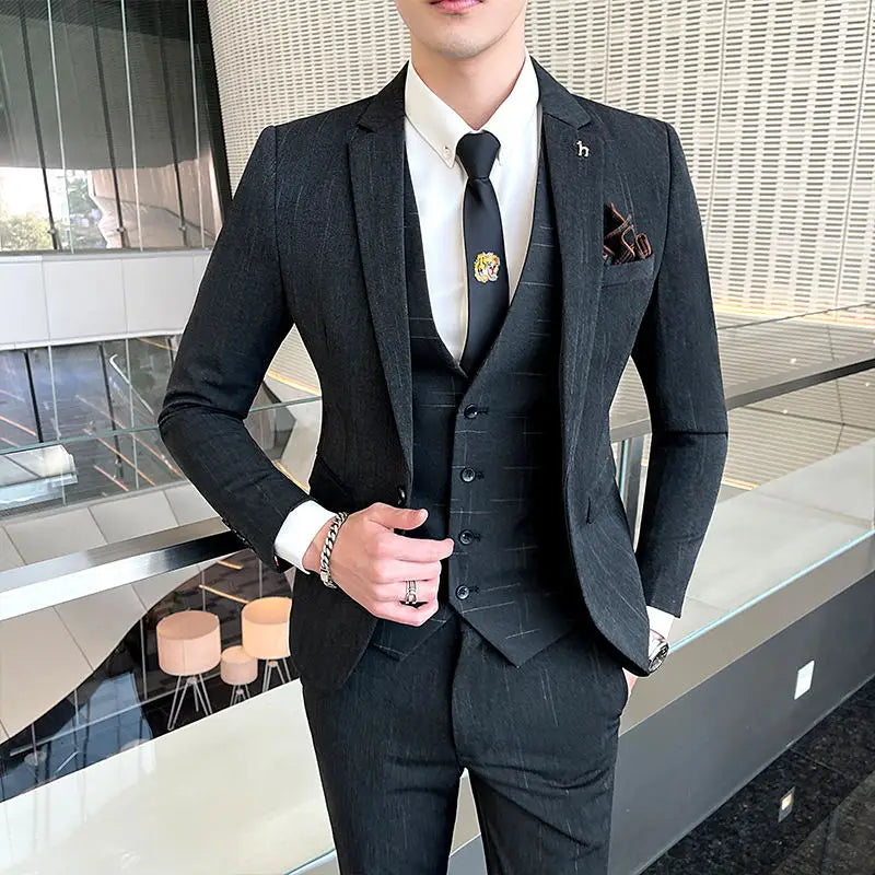 Boutique 5XL(Blazer + Vest + Trousers) Men's Elegant Fashion Business A Variety of Gentlemen Casual Formal Suit Three-piece Suit