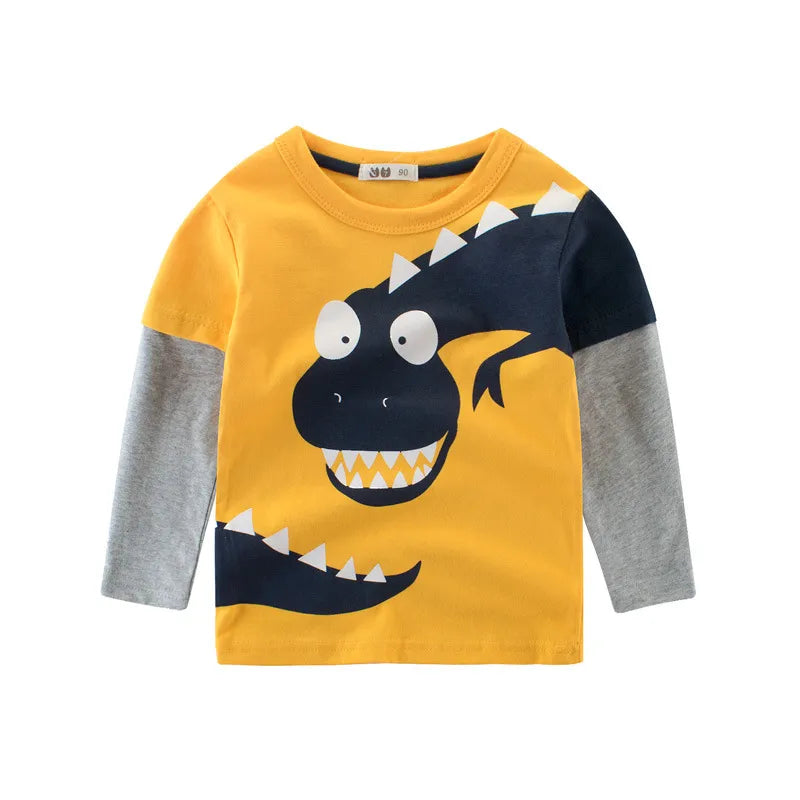 2023 Children's Clothing Autumn New Boys' T-shirt Wholesale Cartoon Dinosaur Kids Tops Tees Long Sleeve Bottoming Shirt for Boy