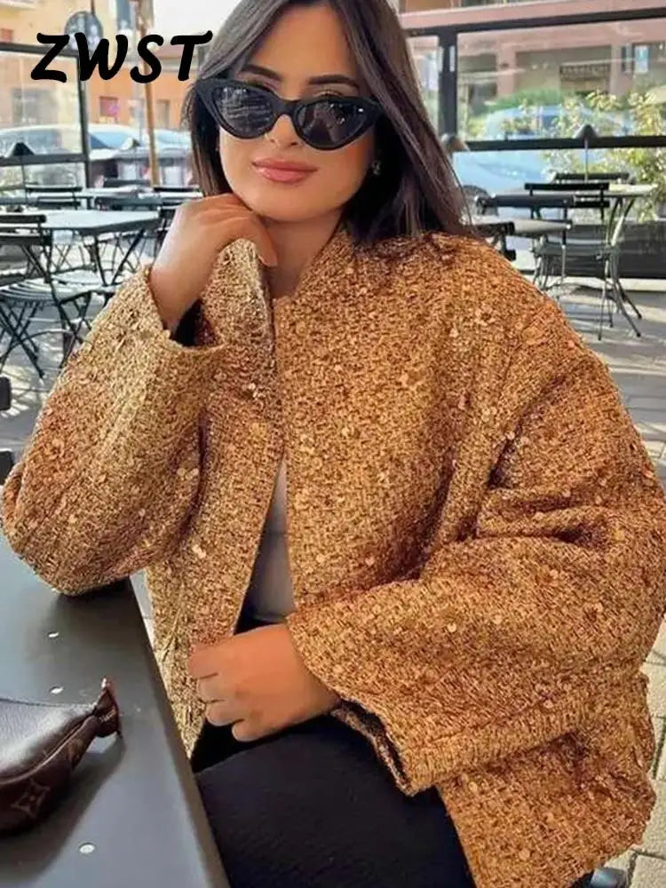 Winter Sequin Coat For Women Fashion Party Long Sleeve Gold Single Breasted Female Coats 2023 Autumn Streetwear Lady Outwear