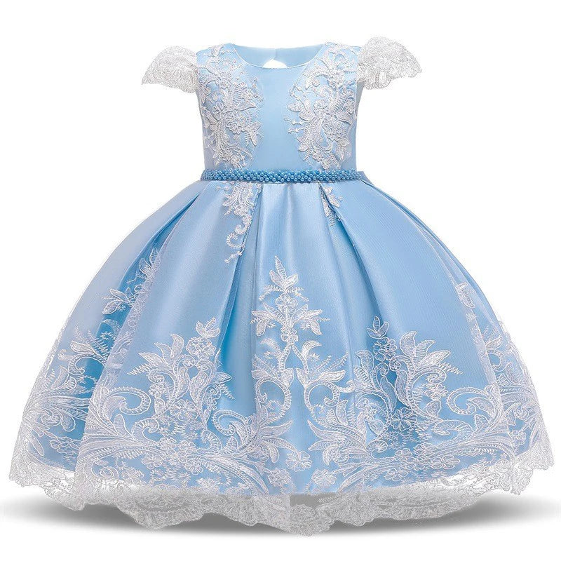 Bow Vintage Embroidery Kids Elegant Princess Dresses for Girls Opening Ceremony Festival Party Girls Gown Baby Baptism Vestidos