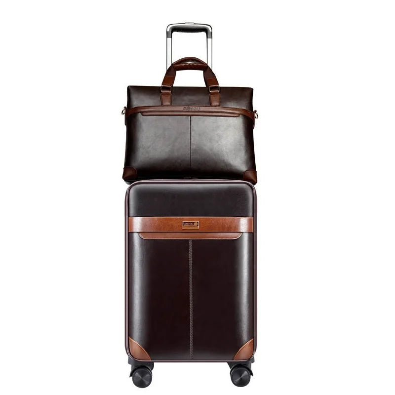 Men Business PU Leather Rolling Luggage Set Spinner 24 Inch Retro Wheel Suitcases 20 Inch Cabin Password Trolley Luggage