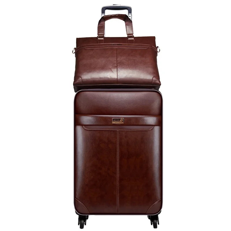 Men Business PU Leather Rolling Luggage Set Spinner 24 Inch Retro Wheel Suitcases 20 Inch Cabin Password Trolley Luggage