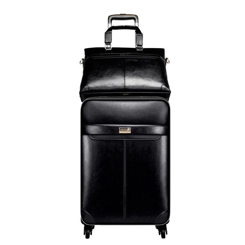 Men Business PU Leather Rolling Luggage Set Spinner 24 Inch Retro Wheel Suitcases 20 Inch Cabin Password Trolley Luggage